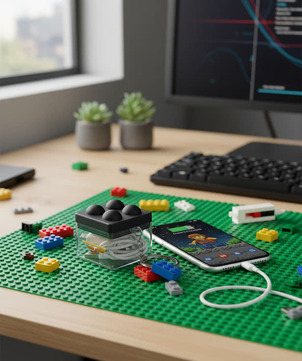 Push Pop Charging Cable with Keyring & Screen Cleaner