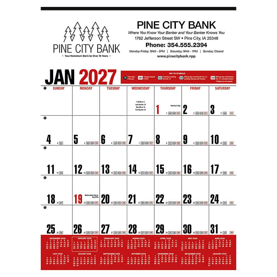 Yearly Record Red Wall Calendar
