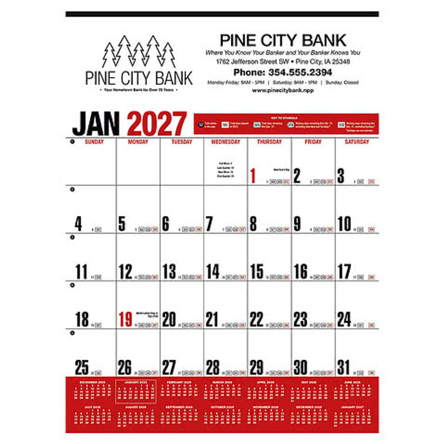 Yearly Record Red Wall Calendar