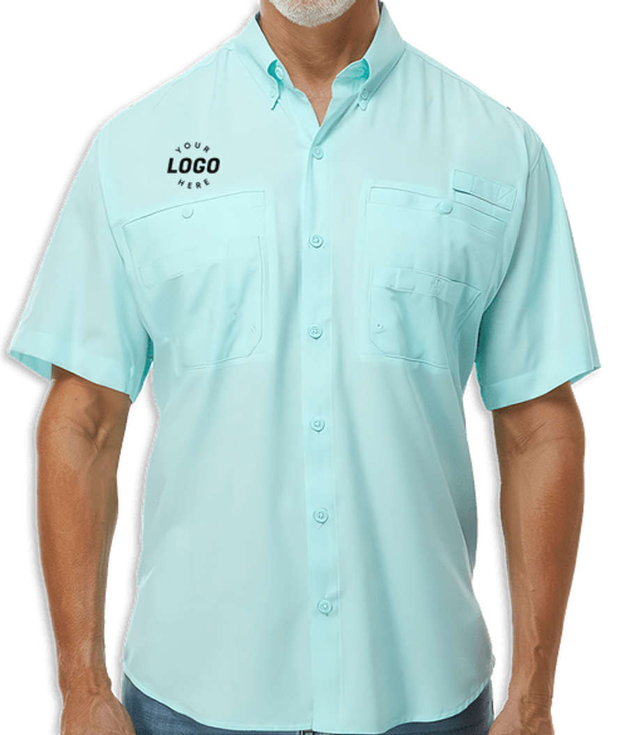 Paragon Hatteras UPF 40+ Performance Short Sleeve Fishing Shirt - Embroidered in Aqua Blue