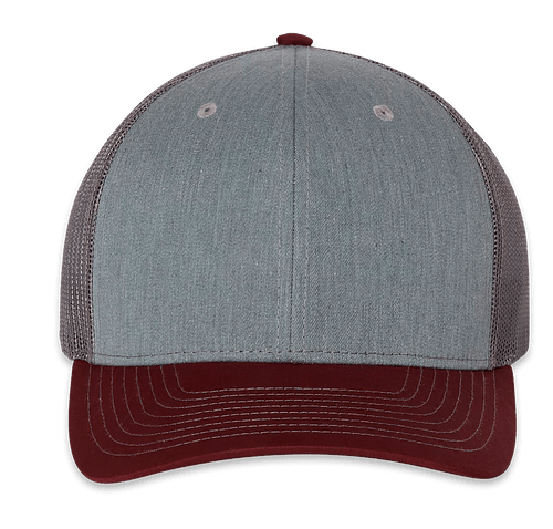 Richardson Snapback Trucker Hat - Embroidered in Heather Grey / Charcoal / Maroon