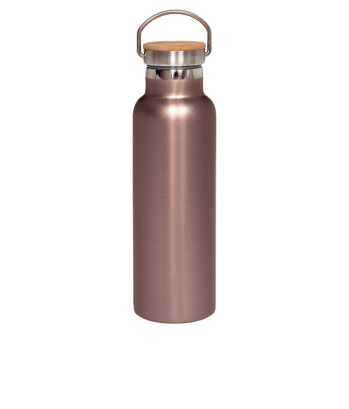 Laser Engraved 20 oz. Insulated Stainless Steel Water Bottle with Bamboo Lid in GOLD-ROSE
