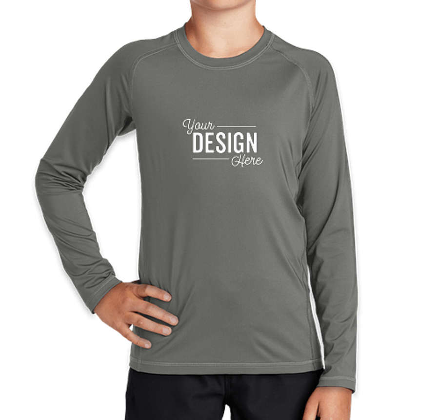 Sport-Tek Youth Long Sleeve Rash Guard Shirt in Dark Smoke Grey