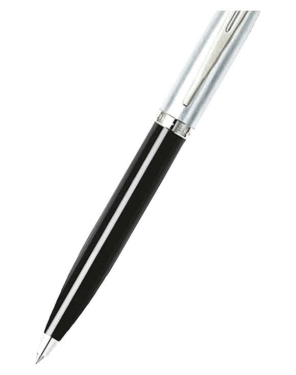 Laser Engraved Sheaffer 100 Glossy Black and Chrome Ballpoint Pen (blue ink)