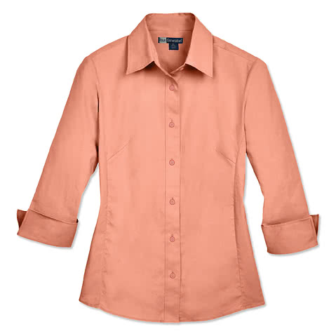 Blue Generation Women's Stretch Poplin 3/4 Sleeve Dress Shirt