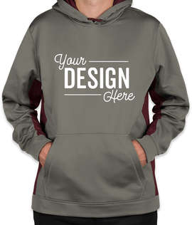 Sport-Tek Colorblock Performance Pullover Hoodie - Color: Dark Smoke Grey / Maroon