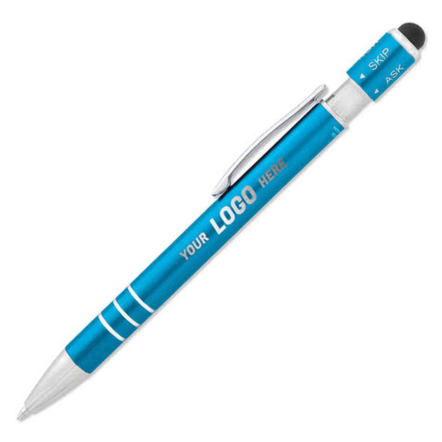 Laser Engraved Recycled Aluminum Spin Top Game Stylus Pen (black ink) in Metallic Silver