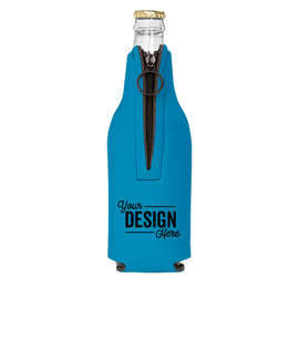 Foldable Foam Zipper Bottle Cooler - Color: Neon Blue
