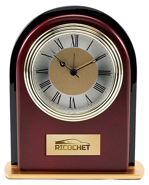 Rosewood and Black Glass Arch Clock