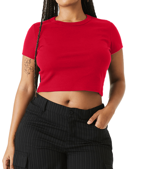 Bella + Canvas Women's Micro Rib Cropped T-shirt in Solid Red Blend