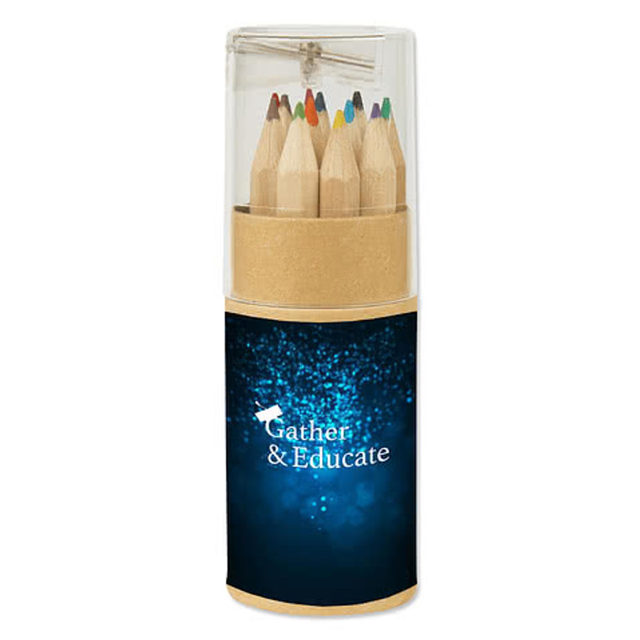 Full Color 12-Piece Colored Pencil Tube Set with Sharpener in Natural Clear