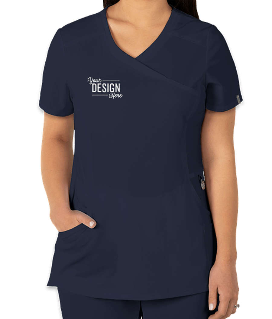 Cherokee Infinity Women's Mock Wrap Scrub Top - Embroidered in Navy