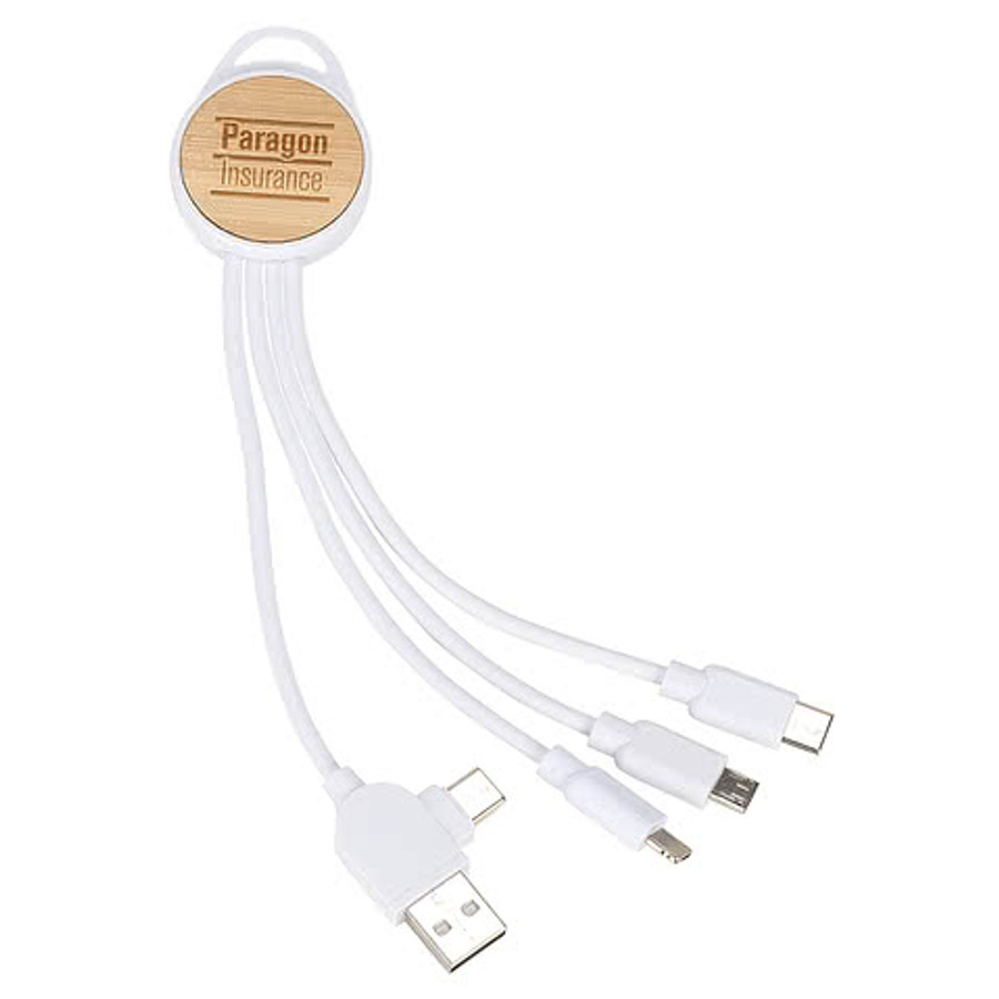 Bamboo 3-in-1 6" Charging Cable in White