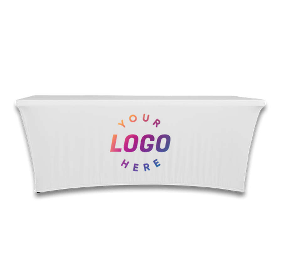 Full Color 8' Ultrafit Classic Stretch Tablecloth in White