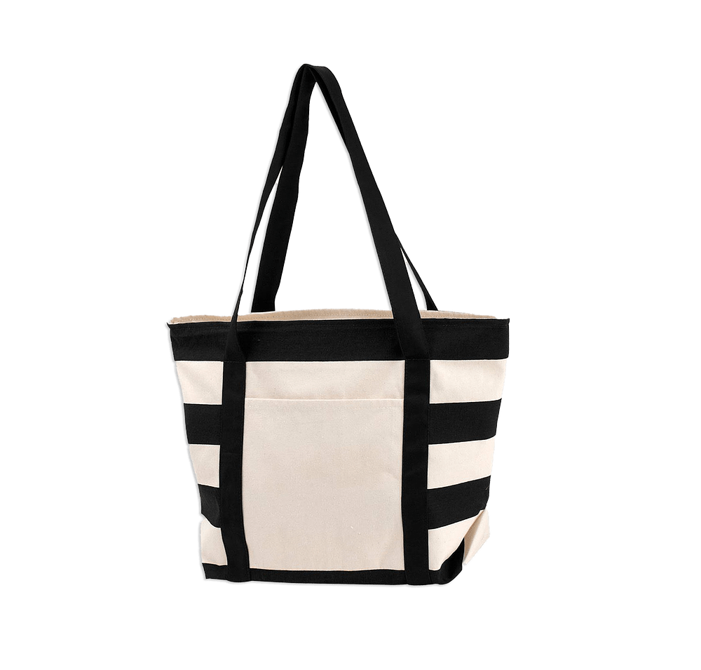 Full Color Large Striped Accent Zippered Tote Bag-default