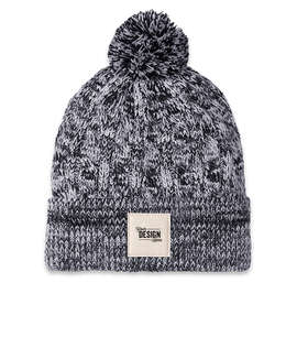 Ahead Aspen Pom Pom Beanie with Ivory Square Patch - Color: Navy / Ivory