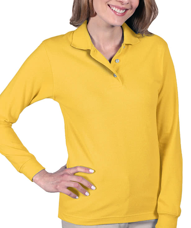 Blue Generation Women's Superblend Easy-Care Pique Long Sleeve Polo