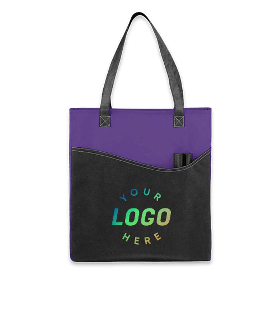 Promotional Non-Woven Pocket Convention Tote Bag in Purple