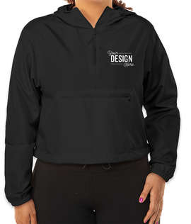 Independent Trading Women's Quarter Zip Cropped Windbreaker - Color: Black