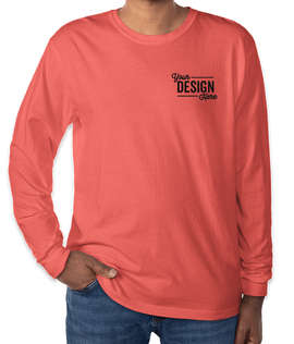 Comfort Colors 100% Cotton Long Sleeve T-Shirt - Embroidered - Color: Watermelon
