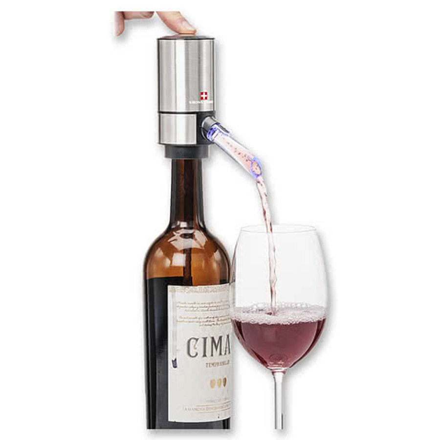 Laser Engraved Swiss Force Wine Aerator and Dispenser in Silver