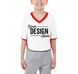 Augusta Youth Cutter+ UPF 50 V-Neck Jersey - Color: White / Red
