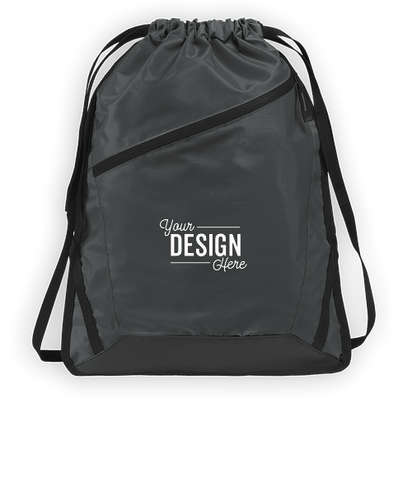 Port Authority Adjustable Strap Contrast Zipper Drawstring Bag - Graphite Grey / Black