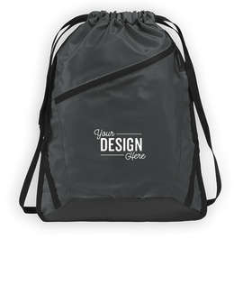 Port Authority Adjustable Strap Contrast Zipper Drawstring Bag - Color: Graphite Grey / Black