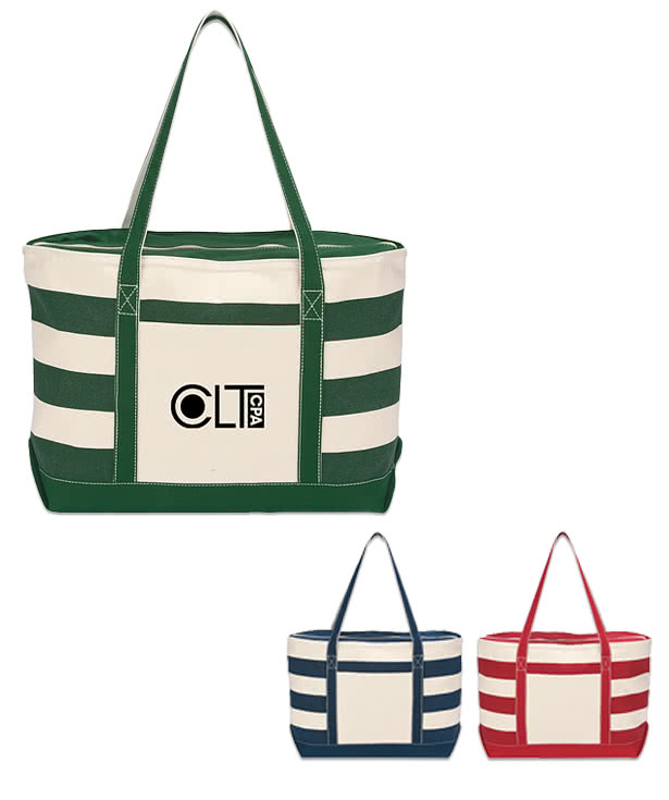 Cotton Canvas Nautical Stripe Zippered Tote Bag