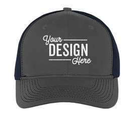 Port Authority Snapback Trucker Hat - Color: Grey Steel / True Navy