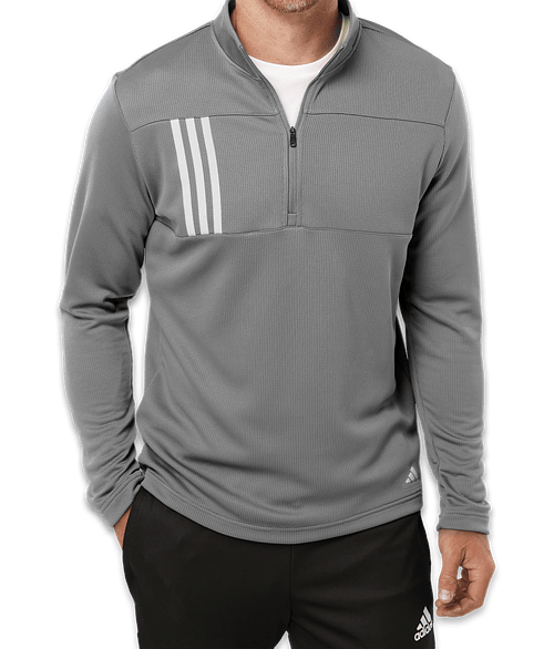 Adidas 3-Stripes Double Knit Quarter Zip Sweatshirt in Grey Three / White