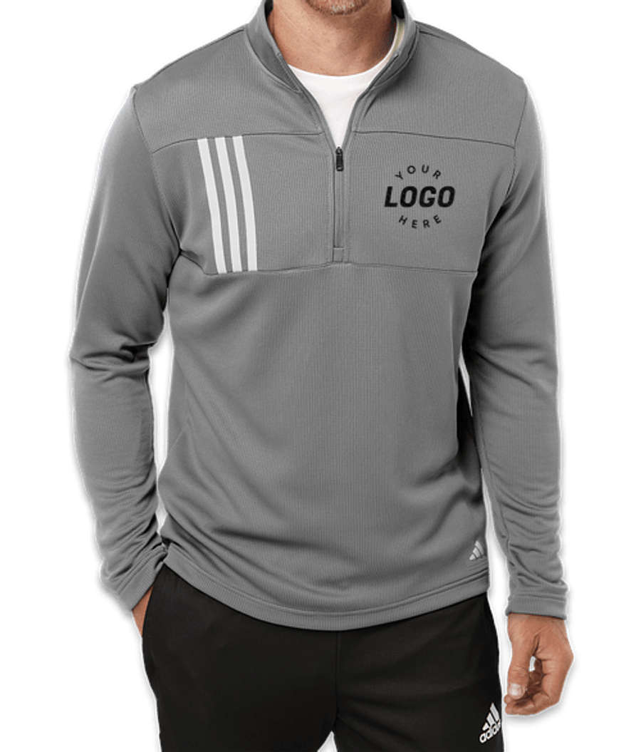 Adidas 3-Stripes Double Knit Quarter Zip Sweatshirt in Grey Three / White