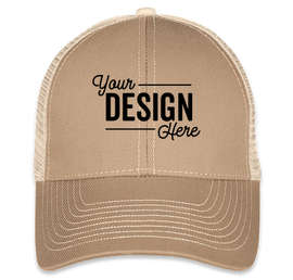 Mega Cap Contrast Stitch Trucker Hat - Color: Khaki / Beige