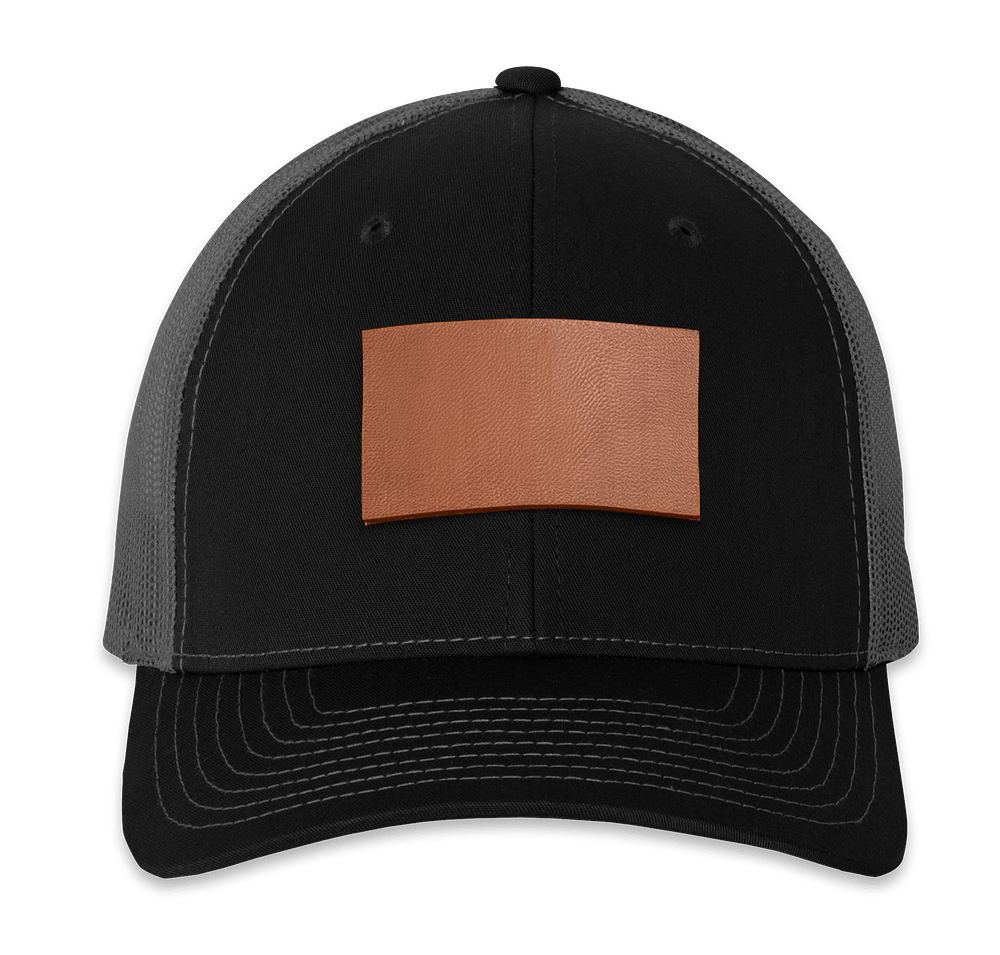 Richardson Snapback Trucker Hat - Rectangle Faux Leather Patch - Laser Engraved-default