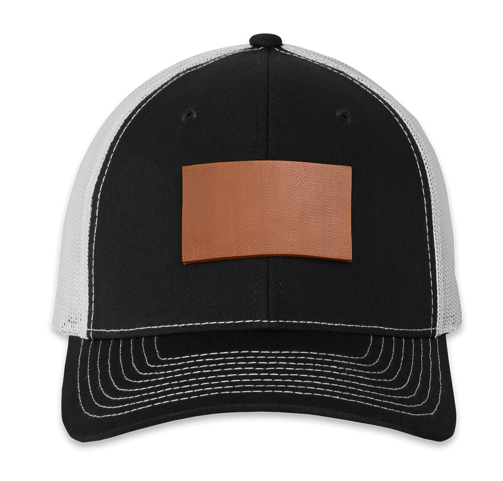 Richardson Snapback Trucker Hat - Rectangle Faux Leather Patch - Laser Engraved-default