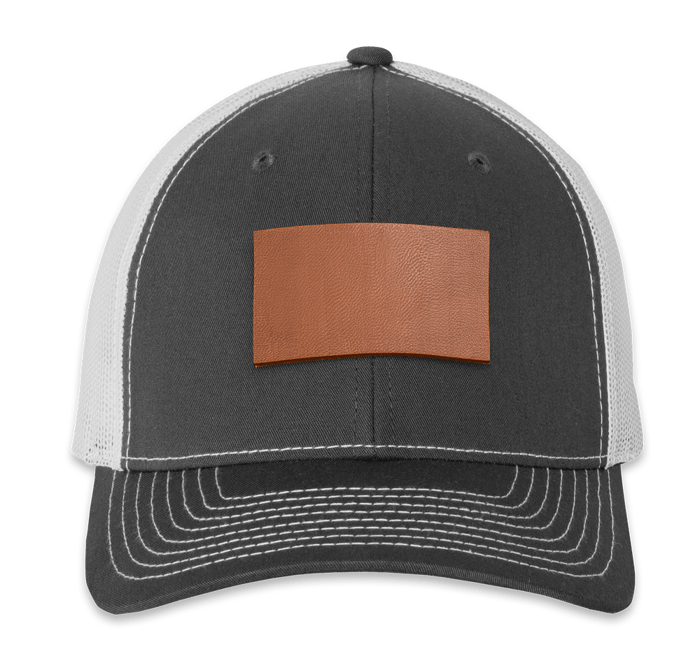 Richardson Snapback Trucker Hat - Rectangle Faux Leather Patch - Laser Engraved-default