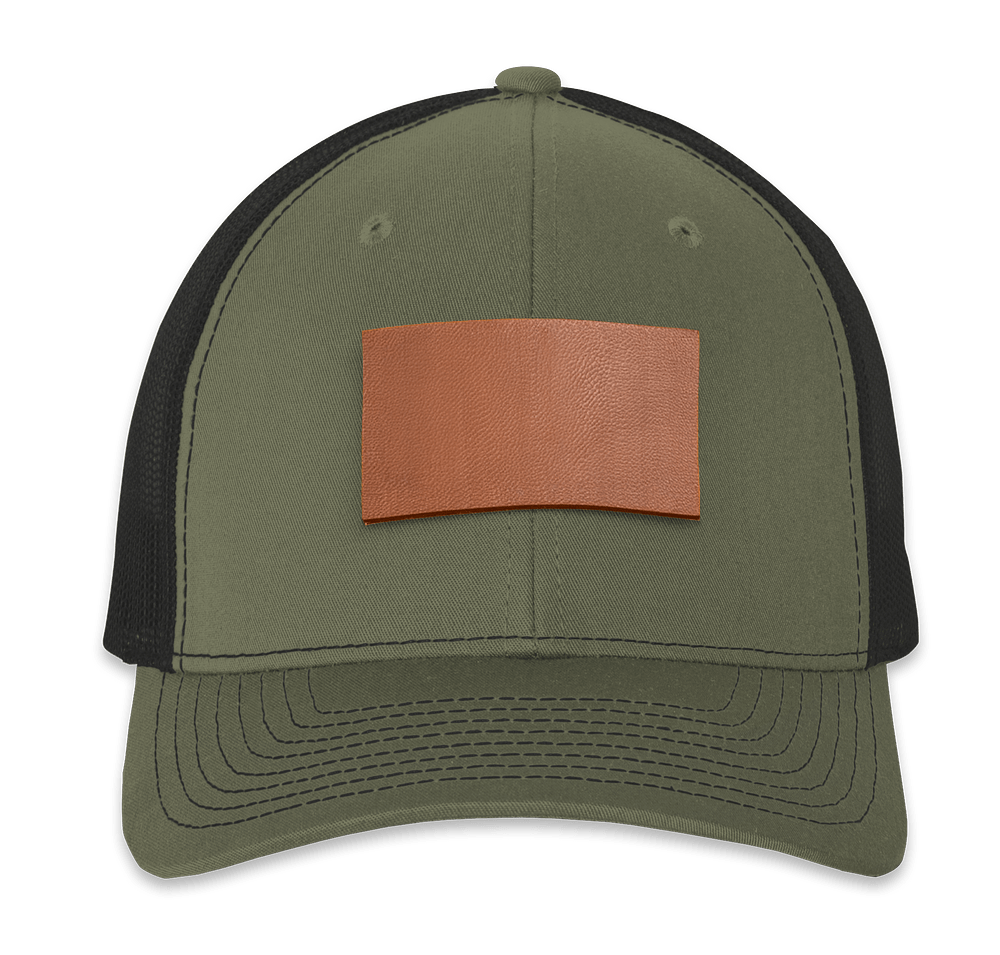 Richardson Snapback Trucker Hat - Rectangle Faux Leather Patch - Laser Engraved-default
