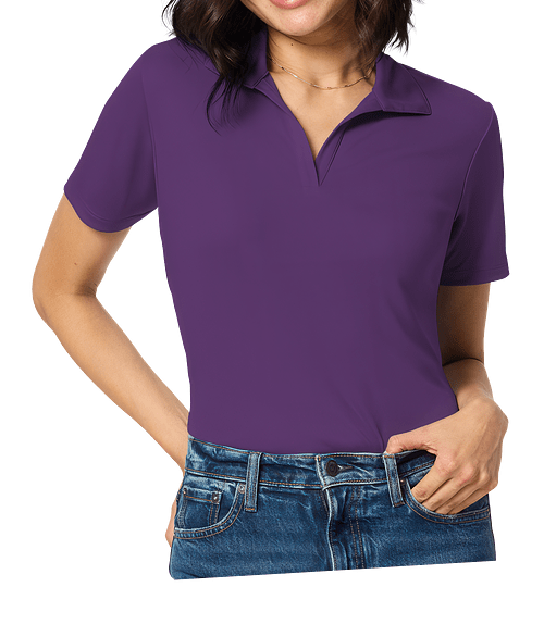 Blue Generation Women's BLU-X-DRI Titan V-Neck Performance Polo - Printed in Purple
