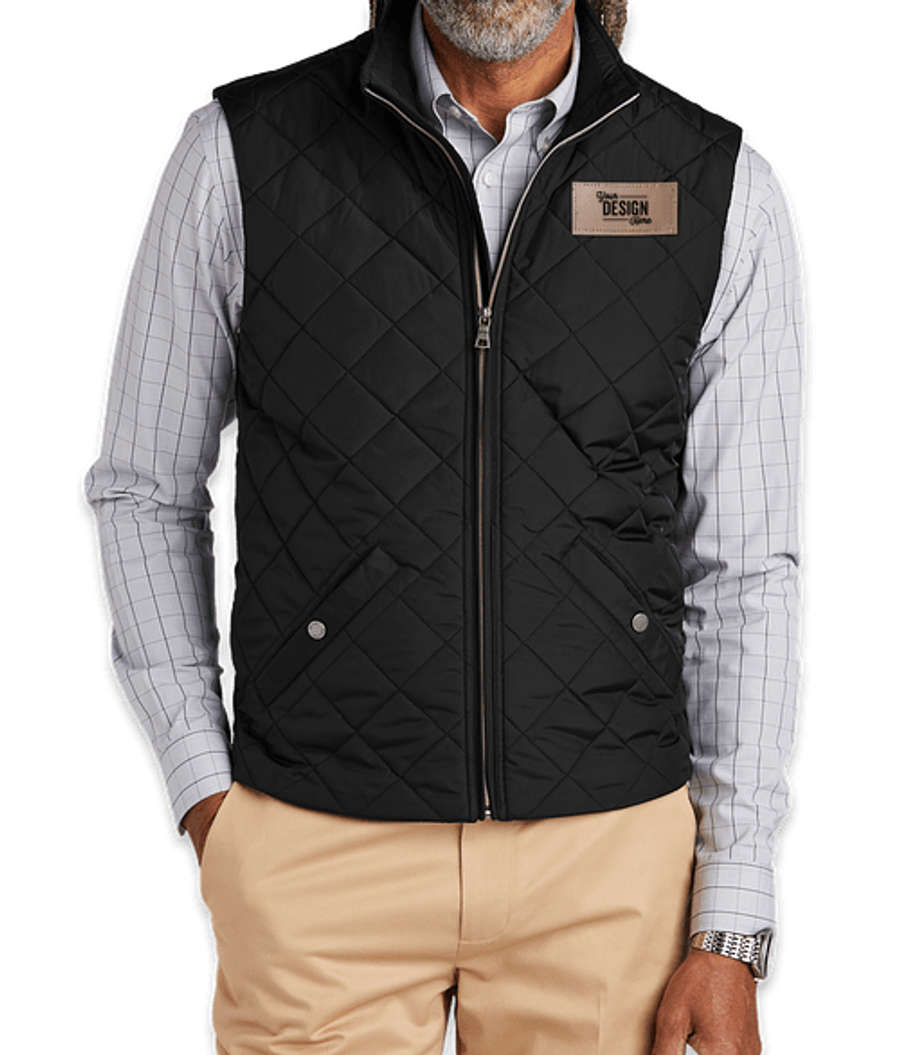 Brooks Brothers Quilted Soft Shell Vest - Faux Leather Patch in Night Navy