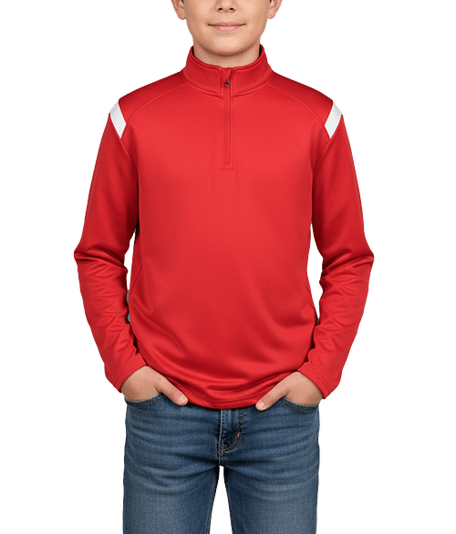 Badger Youth On The Rise Sport Paneled Performance Quarter Zip Pullover in Red/White