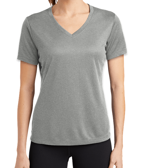 Sport-Tek Women's RacerMesh V-Neck Performance Shirt in Grey Heather