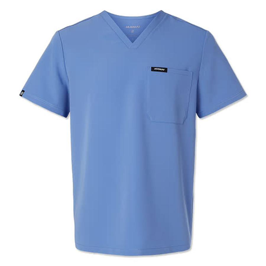 Jaanuu Holmes Everyday One-Pocket V-Neck Scrub Top - Embroidered in Black