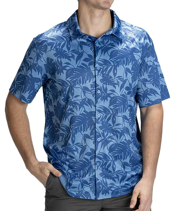 Edwards UPF 40 Palm Leaf Print Short Sleeve Camp Shirt