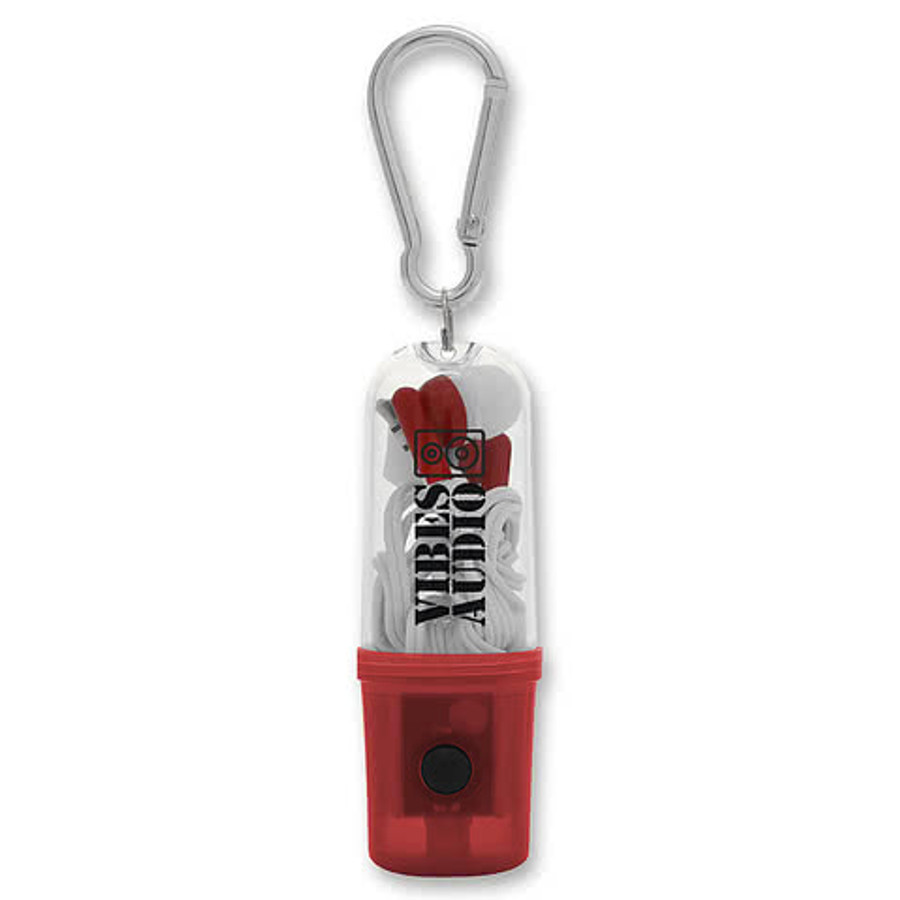 Wired Earbuds with Flashlight Case in TRANSLUCENT RED