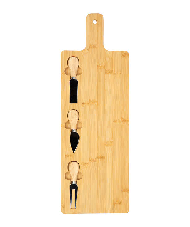 Laser Engraved Long Bamboo Charcuterie Board with Utensils