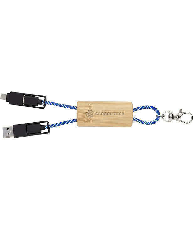 Laser Engraved Bamboo Concealed Charging Cable Keychain