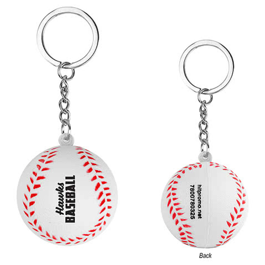 Baseball Stress Reliever Keychain in WHITE WITH RED