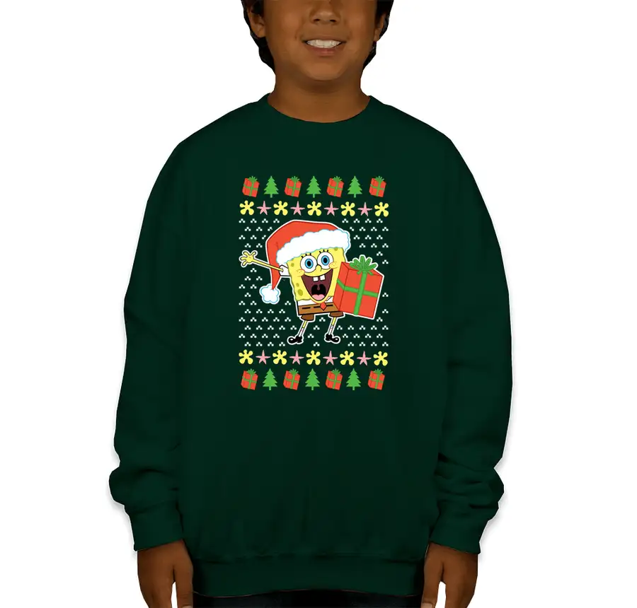 SpongeBob SquarePants - SpongeBob Ugly Christmas Sweater - Gildan Youth Midweight 50/50 Crewneck Sweatshirt