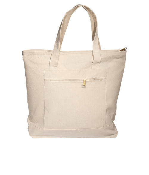 Zippered Cotton Canvas Tote Bag in NATURAL