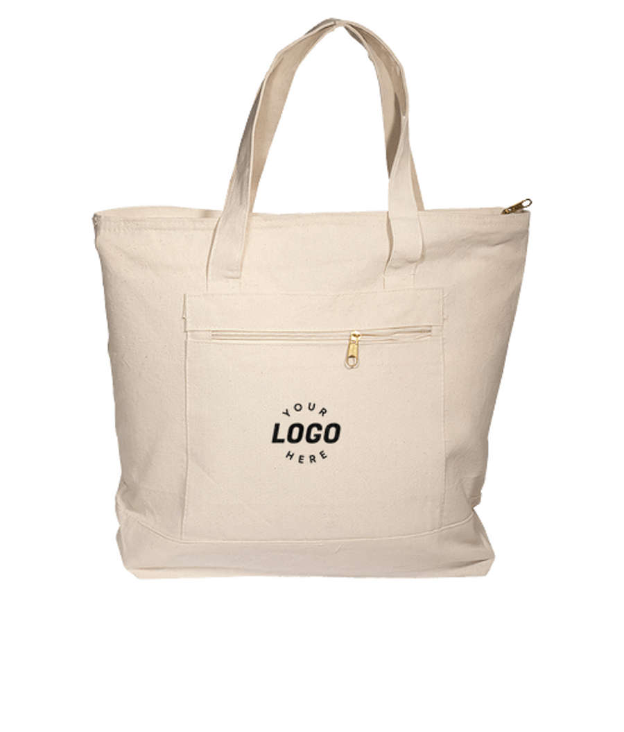 Zippered Cotton Canvas Tote Bag in NATURAL